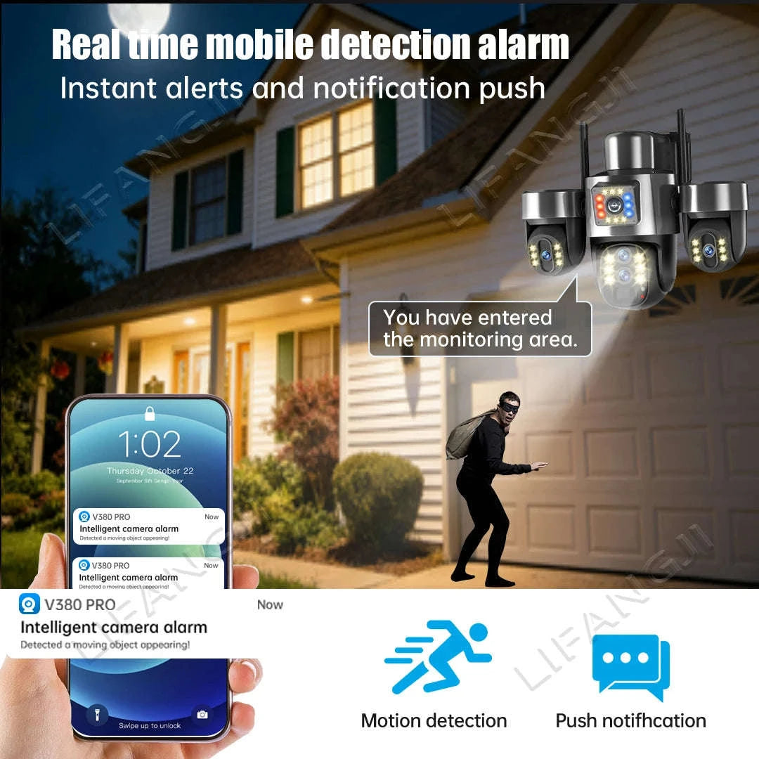 20MP 4-Lens 4G Solar Outdoor Security Camera with 10X Optical Zoom, 3 PTZ and Auto Tracking-WiFi No Zoom No Card