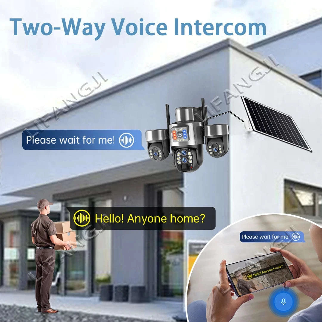 20MP 4-Lens 4G Solar Outdoor Security Camera with 10X Optical Zoom, 3 PTZ and Auto Tracking-WiFi No Zoom No Card