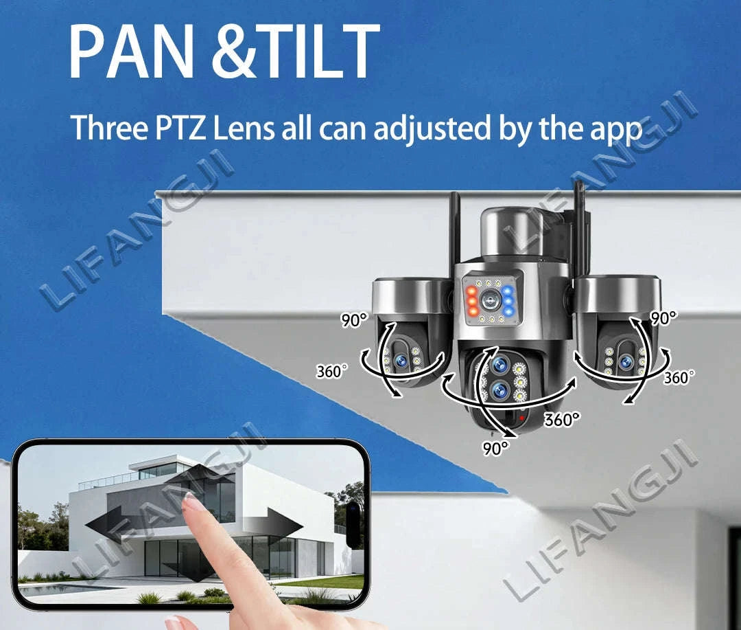 20MP 4-Lens 4G Solar Outdoor Security Camera with 10X Optical Zoom, 3 PTZ and Auto Tracking-WiFi No Zoom No Card