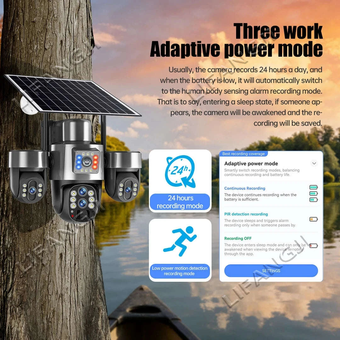 20MP 4-Lens 4G Solar Outdoor Security Camera with 10X Optical Zoom, 3 PTZ and Auto Tracking-WiFi No Zoom No Card