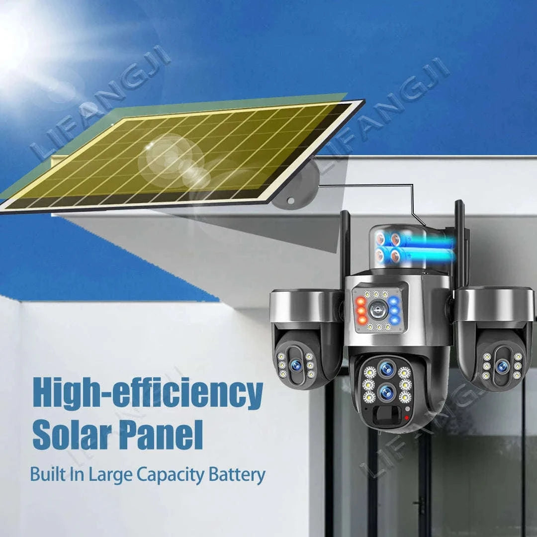 20MP 4-Lens 4G Solar Outdoor Security Camera with 10X Optical Zoom, 3 PTZ and Auto Tracking-WiFi No Zoom No Card