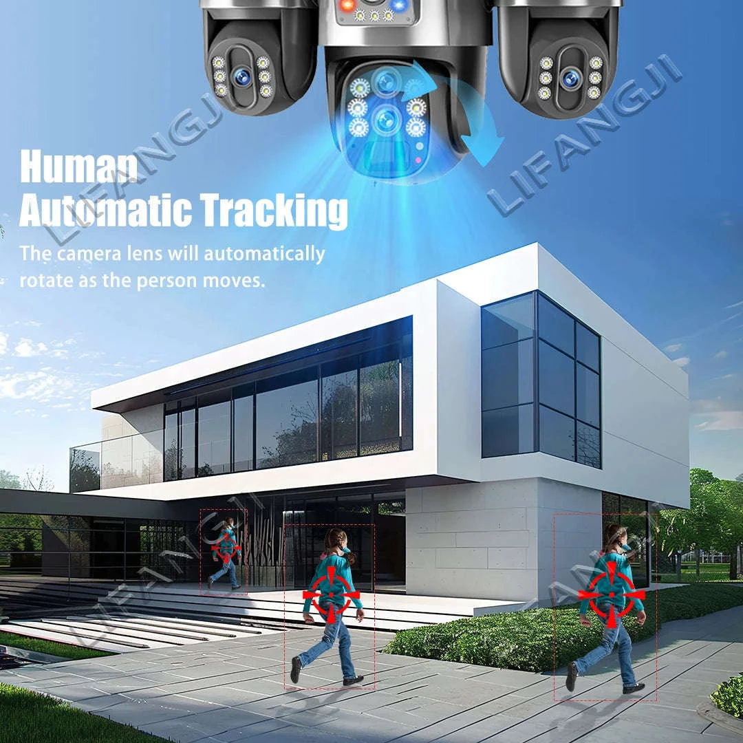 20MP 4-Lens 4G Solar Outdoor Security Camera with 10X Optical Zoom, 3 PTZ and Auto Tracking-WiFi No Zoom No Card
