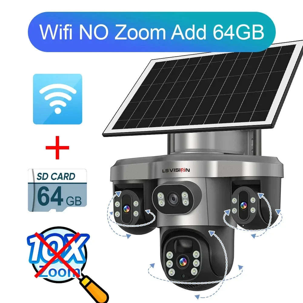 20MP 4-Lens 4G Solar Security Camera with 10X Zoom-4G 10XZoom Add 64G / CHINA