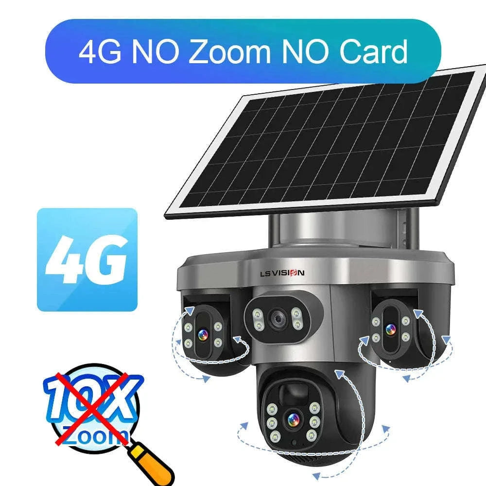 20MP 4-Lens 4G Solar Security Camera with 10X Zoom-4G 10XZoom Add 64G / CHINA