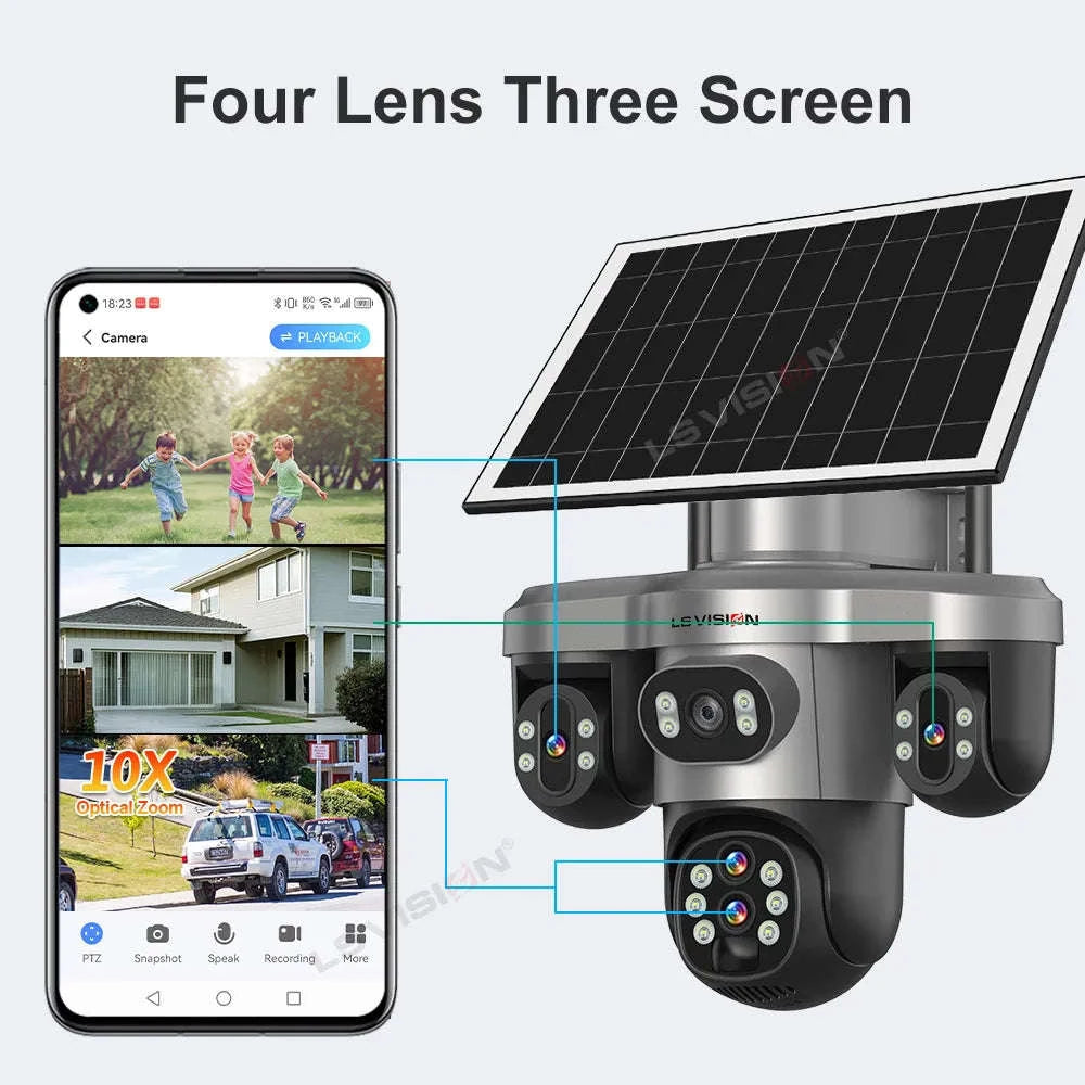 20MP 4-Lens 4G Solar Security Camera with 10X Zoom-4G 10XZoom Add 64G / CHINA
