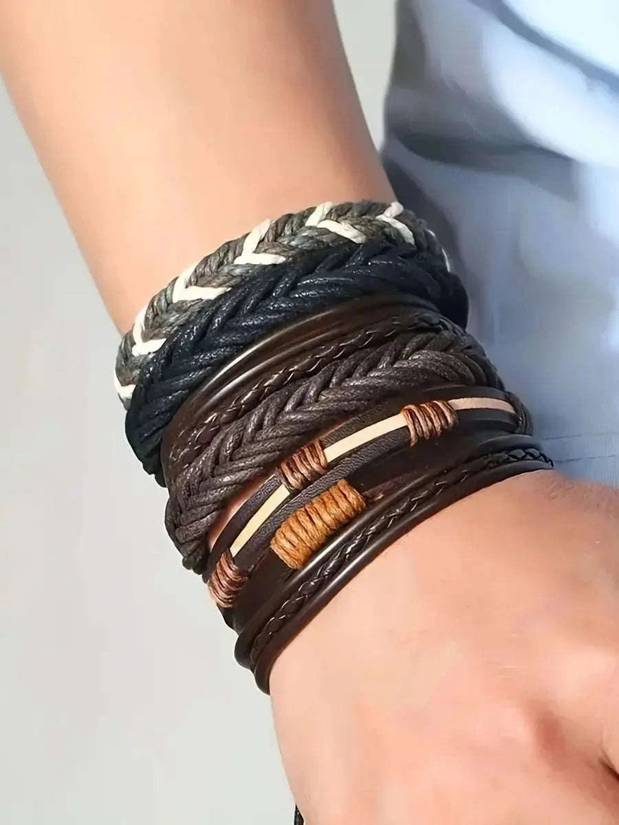 20Pcs Braided Leather Bracelets for Men Women Wrap Wood Beads Cuff Bracelet Hemp Cords Ethnic Tribal Handmade Wrap Wristband Bra-Mix20pcs