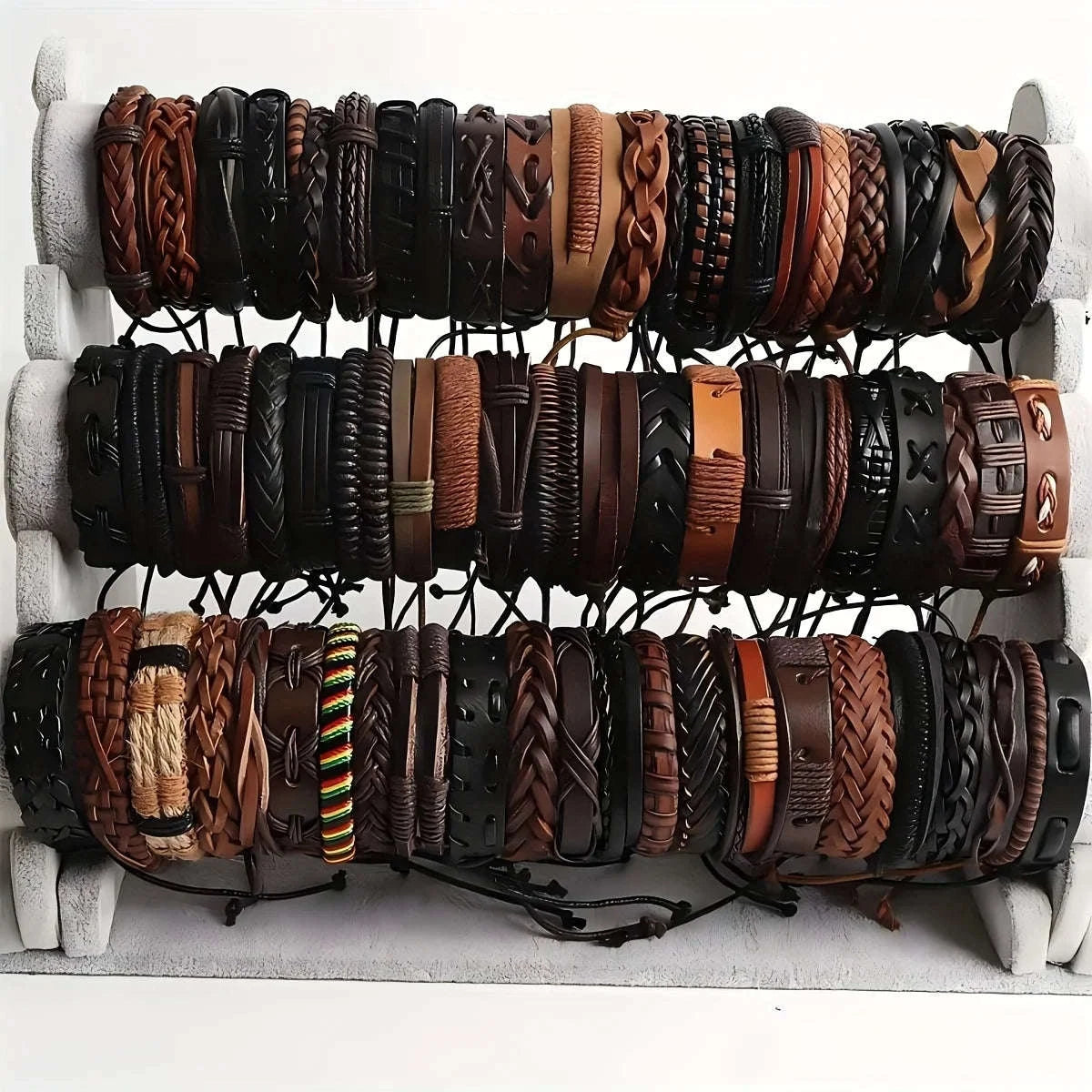 20Pcs Braided Leather Bracelets for Men Women Wrap Wood Beads Cuff Bracelet Hemp Cords Ethnic Tribal Handmade Wrap Wristband Bra-Mix20pcs