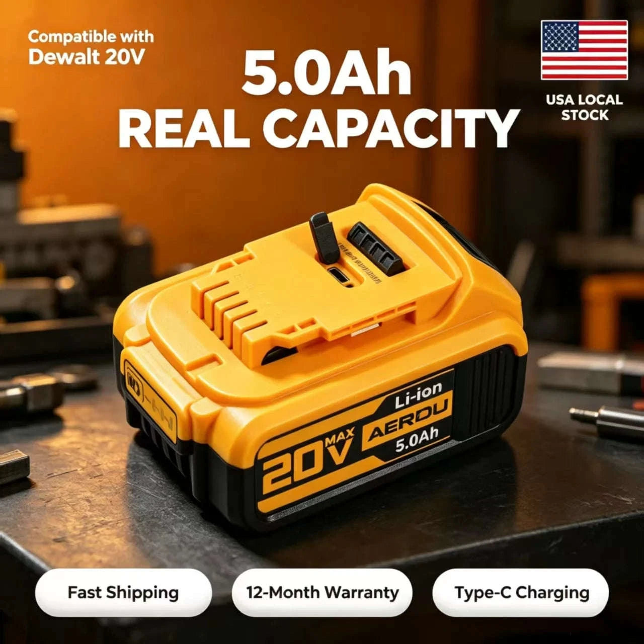 20V 5.0Ah Li-ion Battery with Type-C Charging for 20V Power Tools-PURPLE / United States