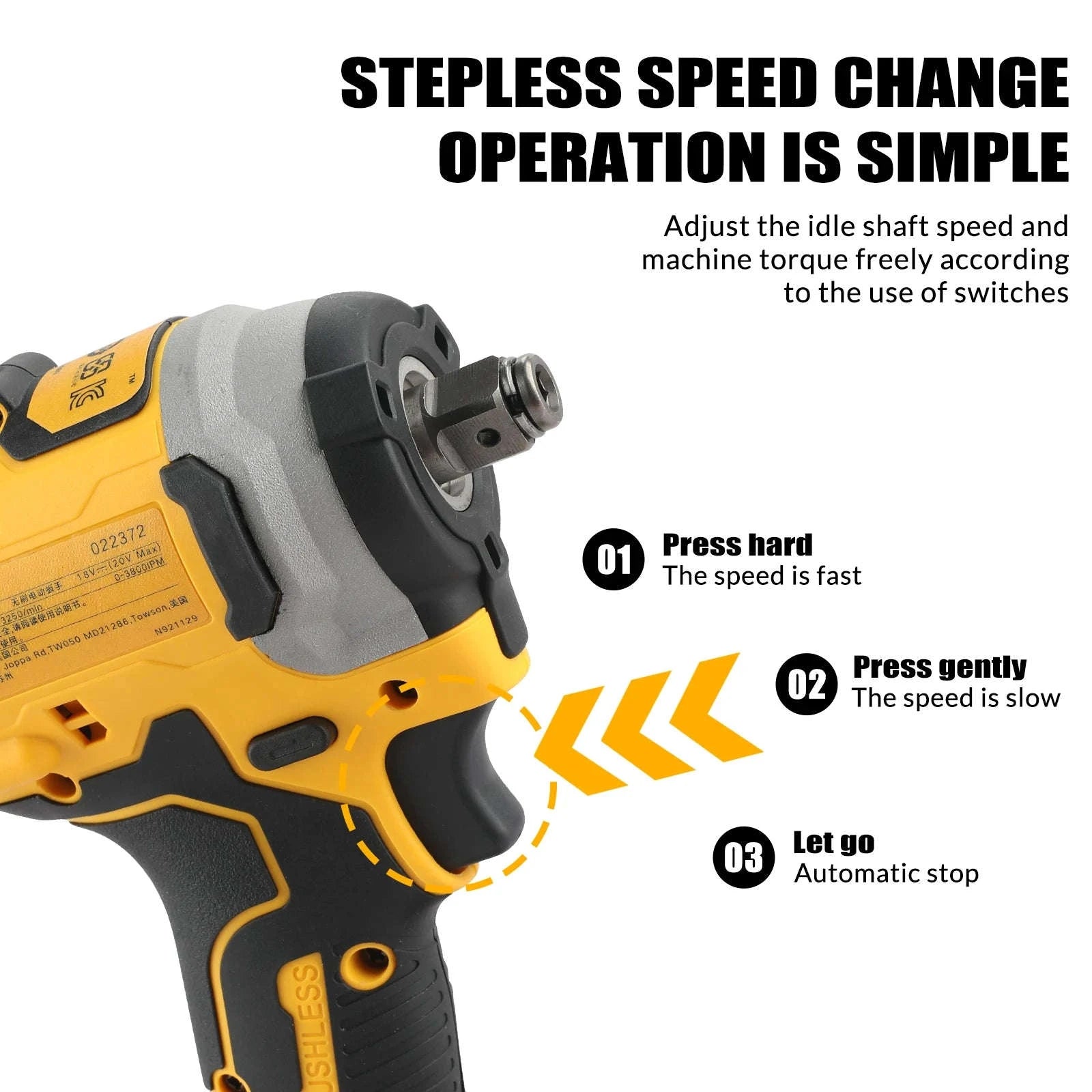 20V Brushless Impact Driver, 1/4" Hex 3-Speed Cordless Power Tool-Charge Kit / United States
