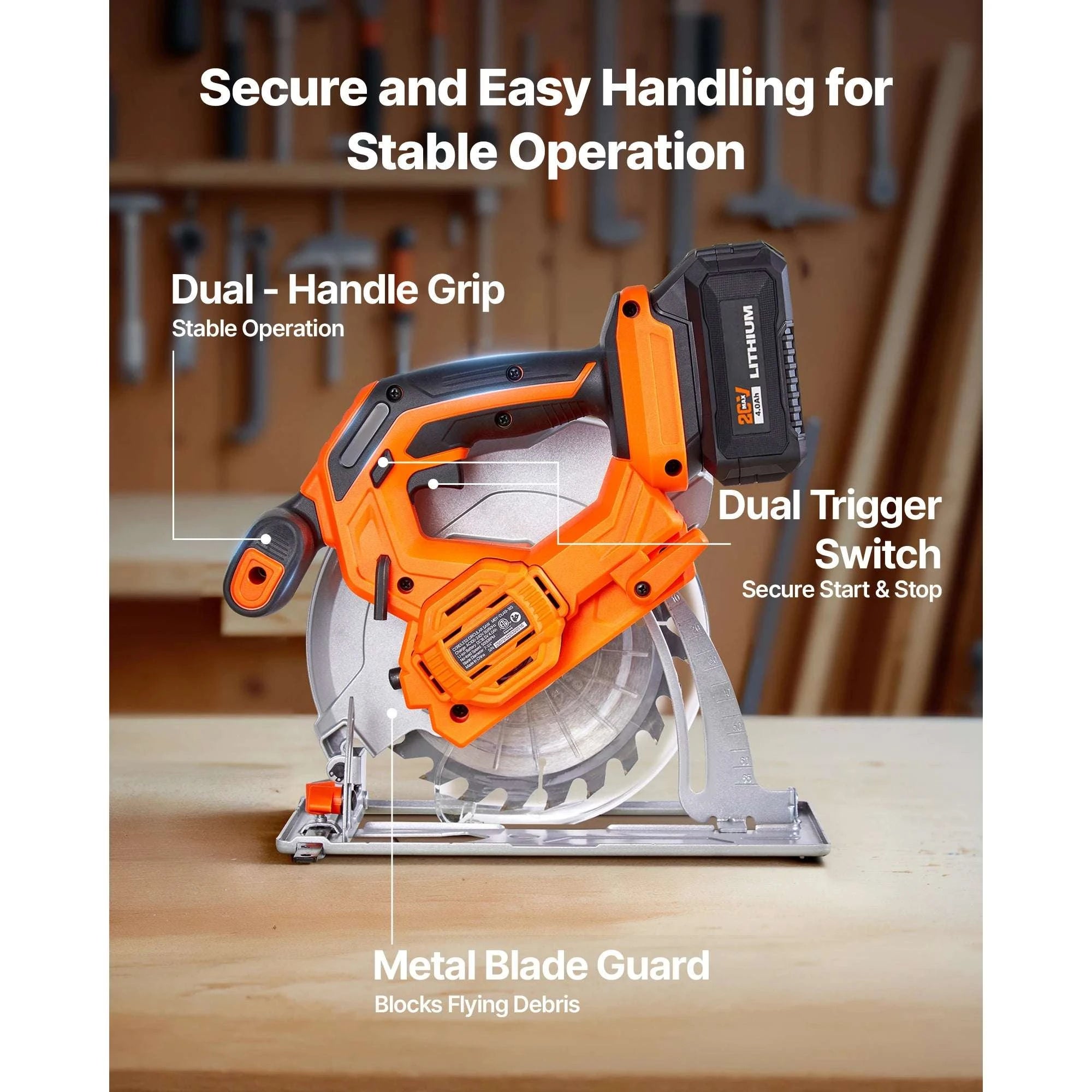 20V Cordless Circular Saw 4700 RPM 6-1/2" Blade with Battery-20V / United States