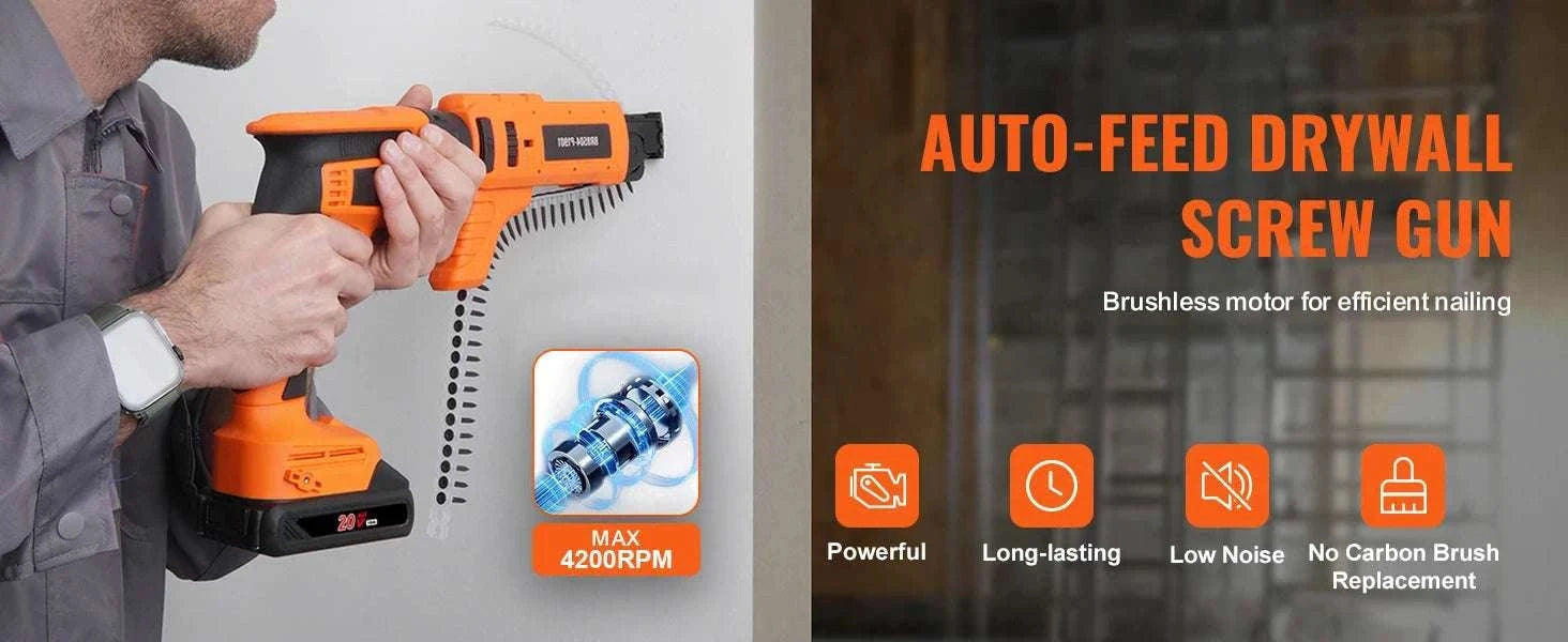 20V Cordless Drywall Screw Gun Kit 4200RPM Brushless with LED-Single Shot / United States