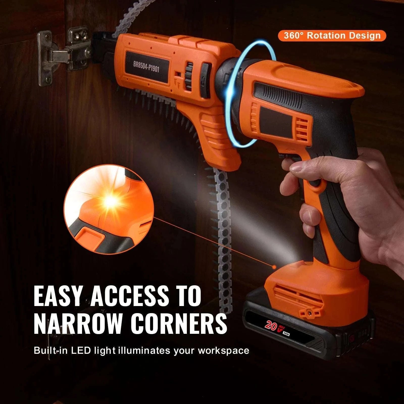 20V Cordless Drywall Screw Gun Kit 4200RPM Brushless with LED-Single Shot / United States