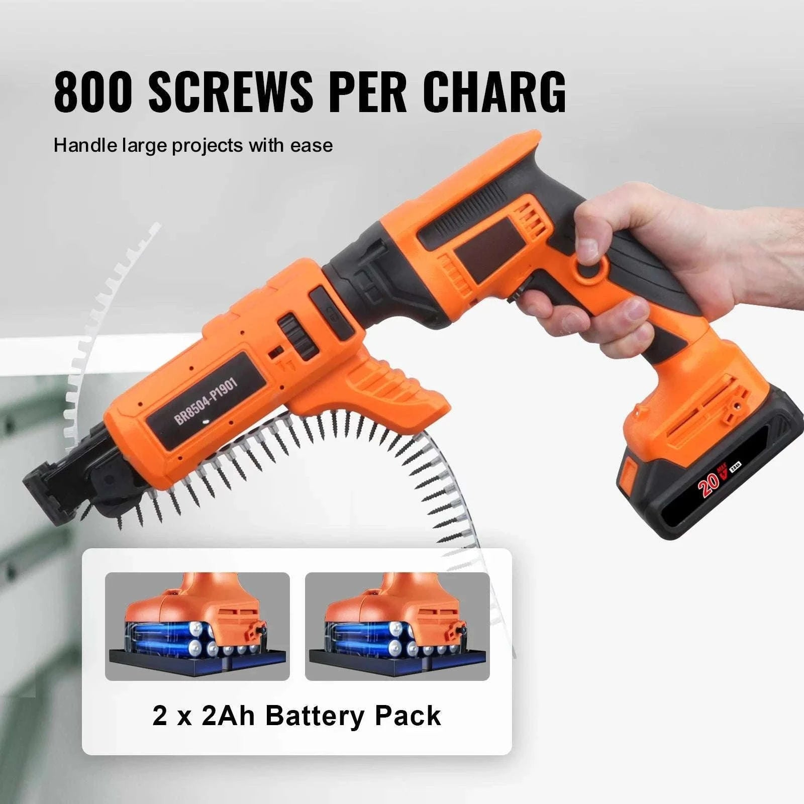 20V Cordless Drywall Screw Gun Kit 4200RPM Brushless with LED-Single Shot / United States