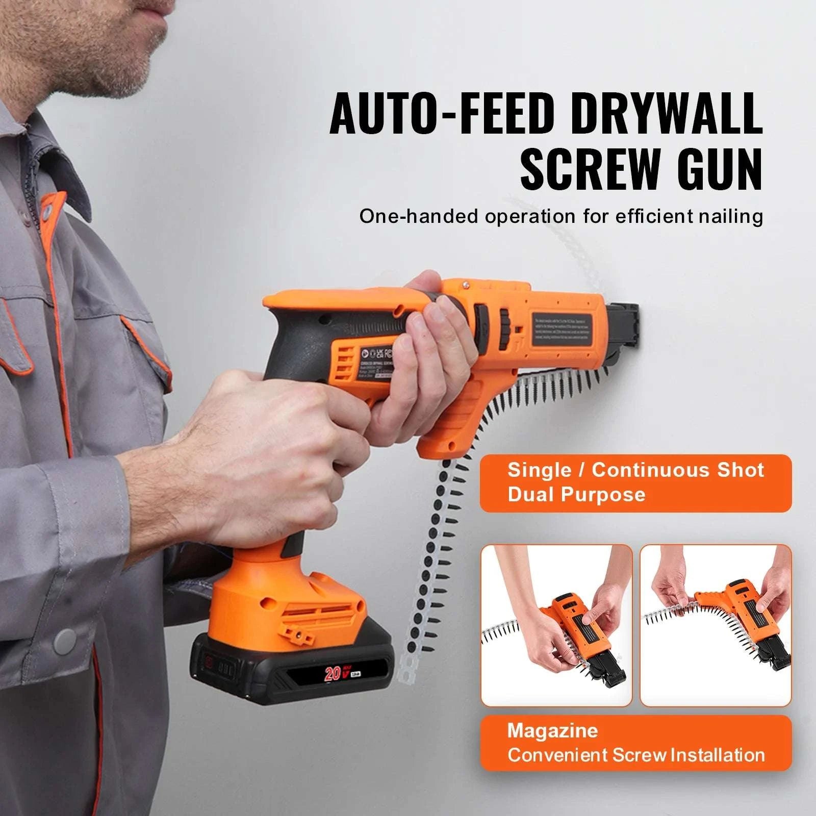 20V Cordless Drywall Screw Gun Kit 4200RPM Brushless with LED-Single Shot / United States