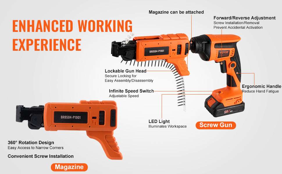 20V Cordless Drywall Screw Gun Kit 4200RPM Brushless with LED-Single Shot / United States