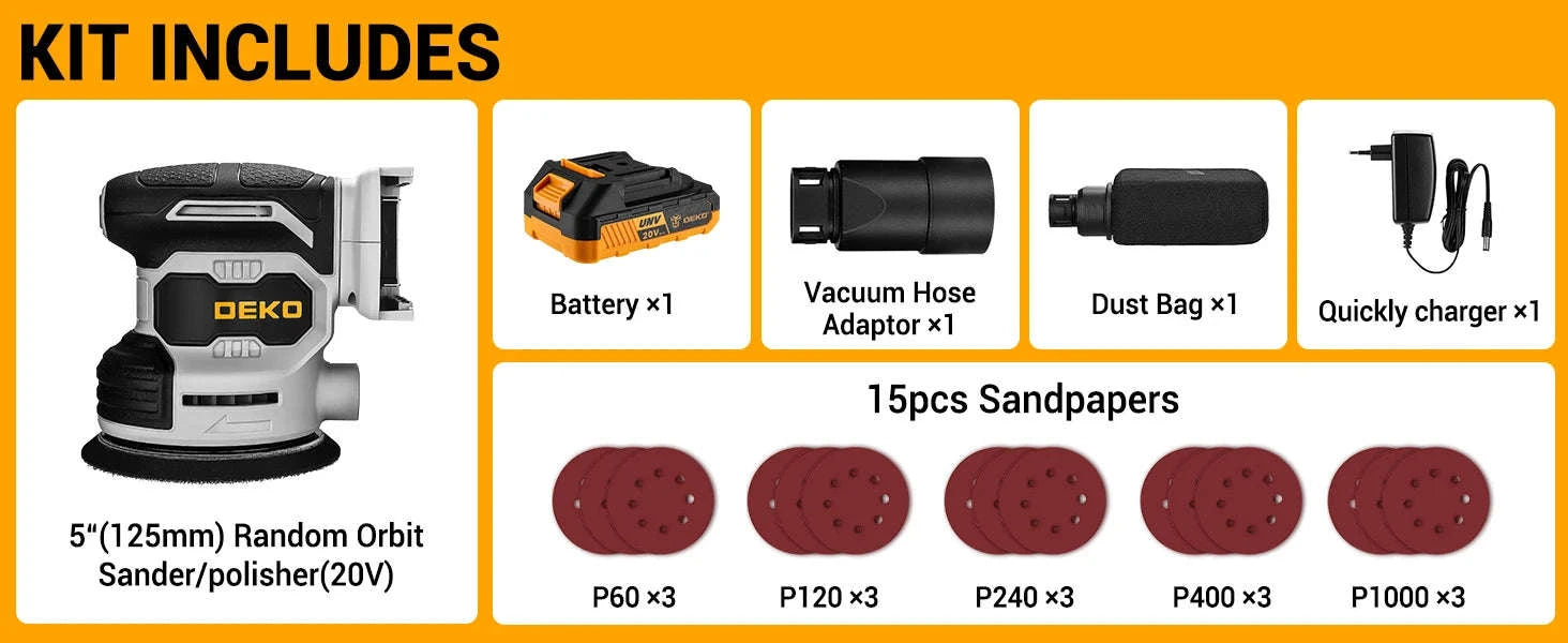 20V Cordless Orbital Sander 125 mm-One Battery / spain