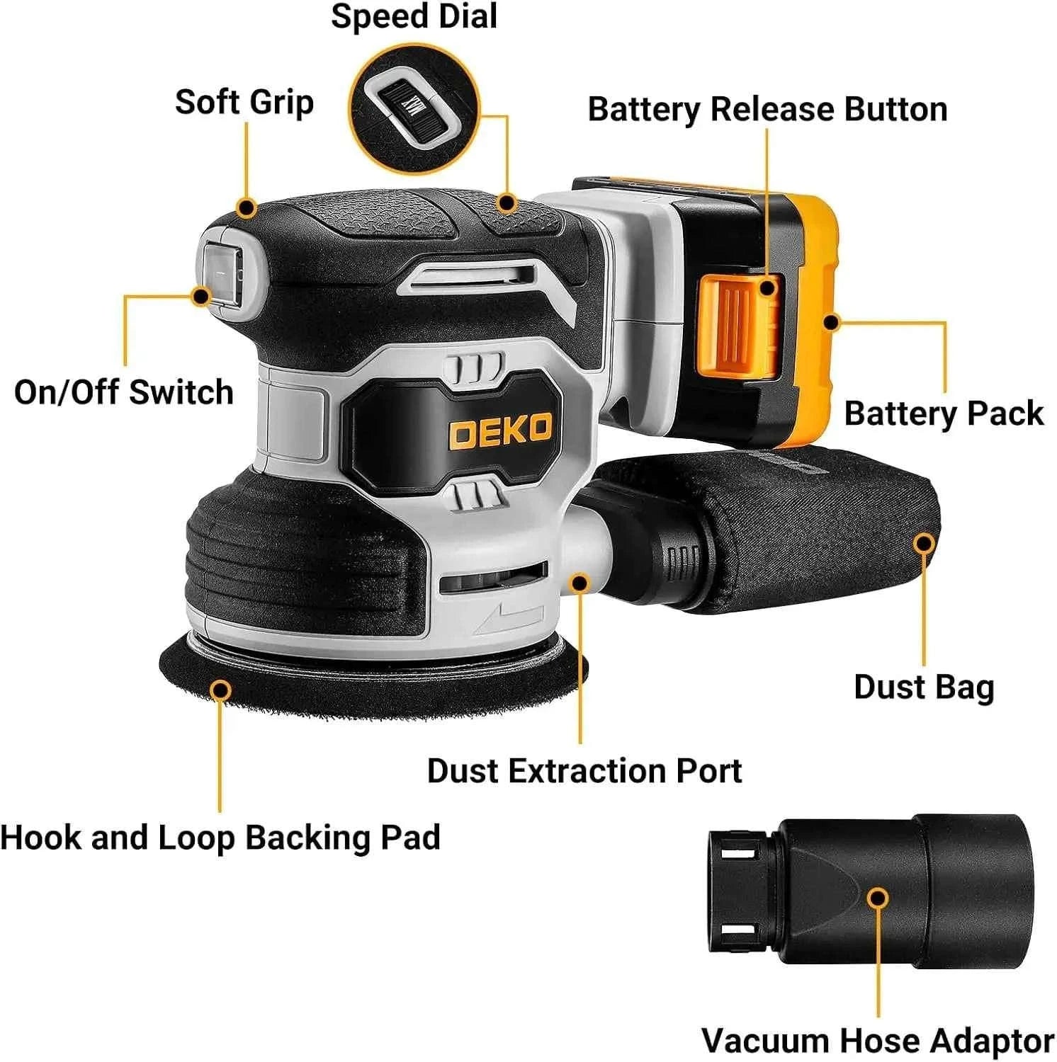 20V Cordless Orbital Sander 125 mm-One Battery / spain