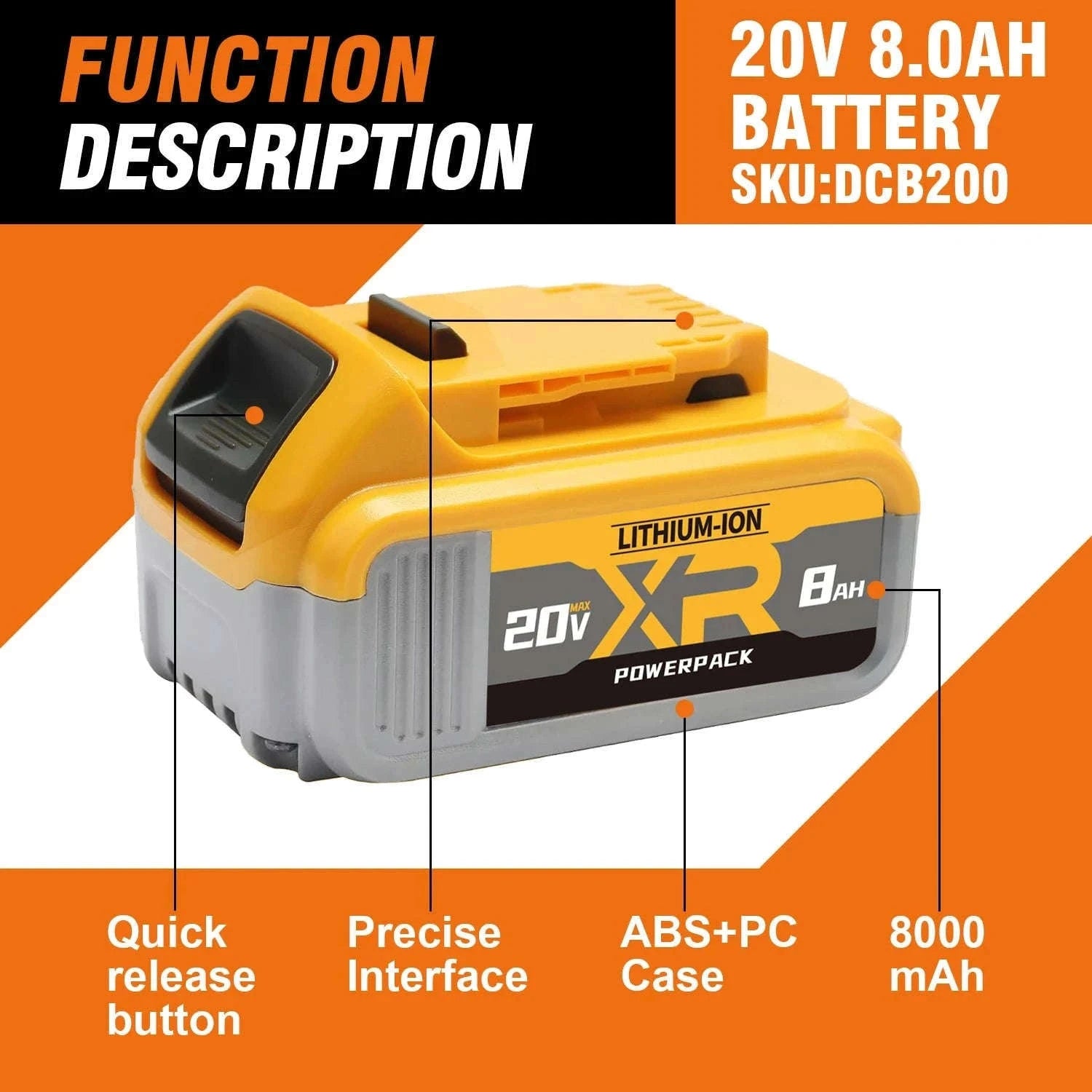 20V Replacement Battery Pack 8000mAh Li-Ion Compatible with DCB200 DCB205 DCB206 DCB210-3PCS / United States