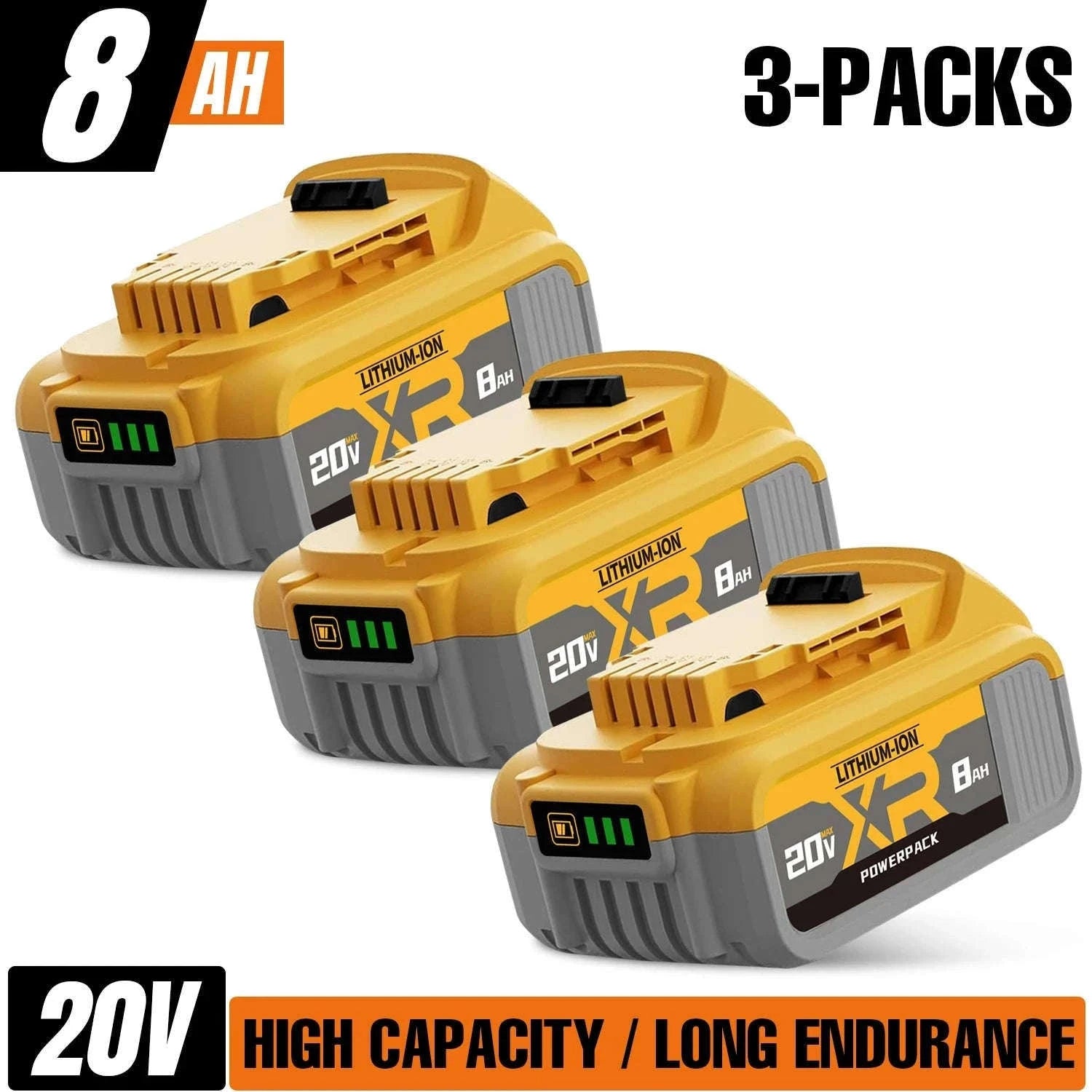 20V Replacement Battery Pack 8000mAh Li-Ion Compatible with DCB200 DCB205 DCB206 DCB210-3PCS / United States