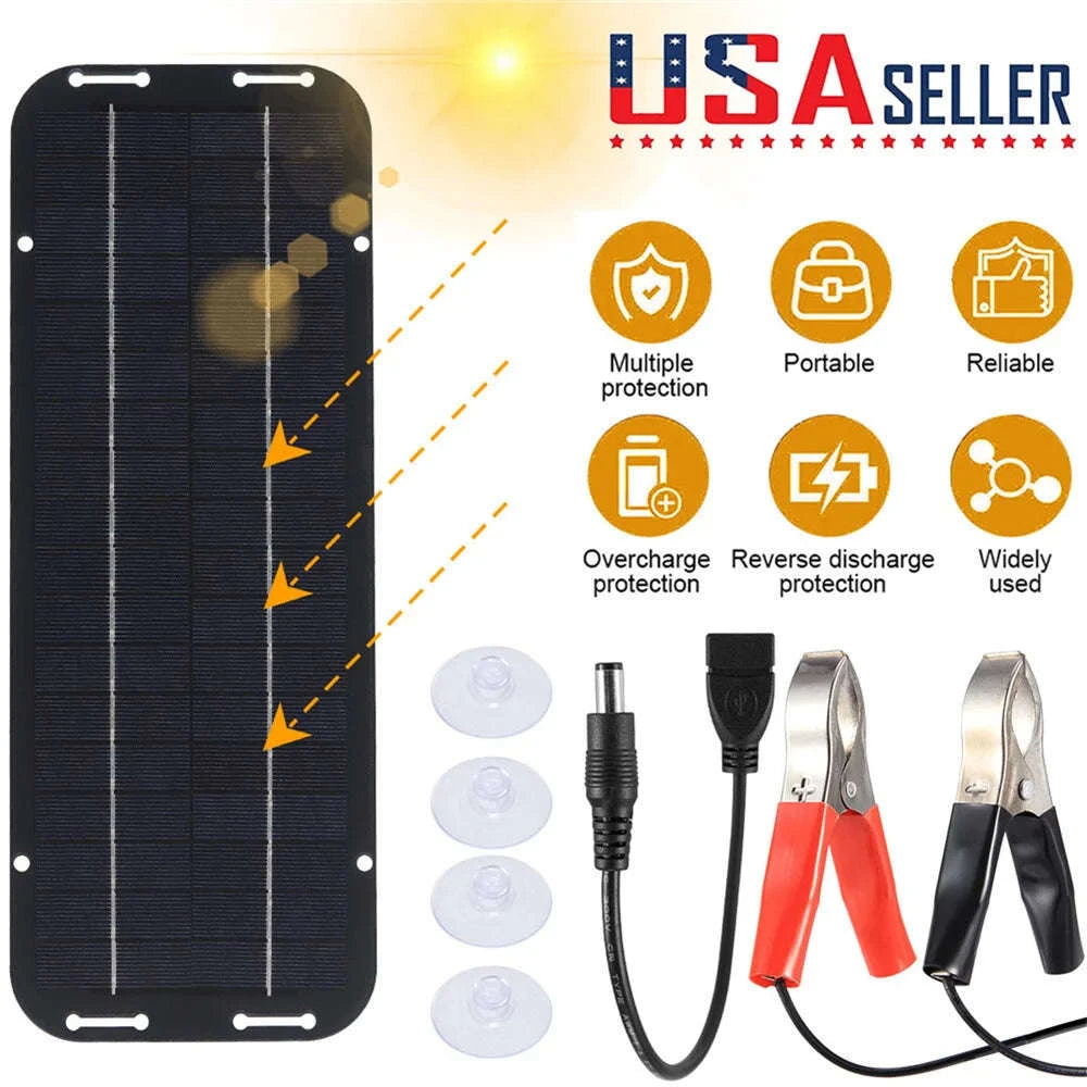 20W 12V Solar Panel Car Battery Trickle Charger Waterproof Kit-12V / 20W / United States