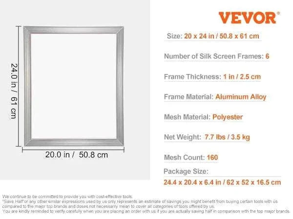 20x24 Inch Aluminum Screen Printing Frame with 305 Mesh Nylon-6 PCS 160 Mesh / United States