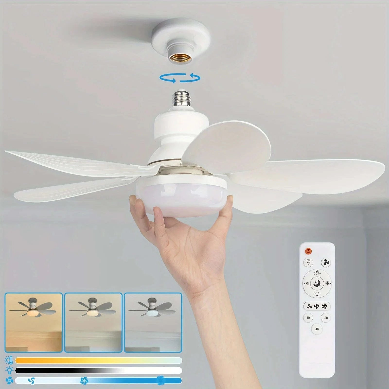 21.5" Socket Ceiling Fan Light with Remote, E27 LED Dimmable Fan-Fan Light-Color / 85-265V