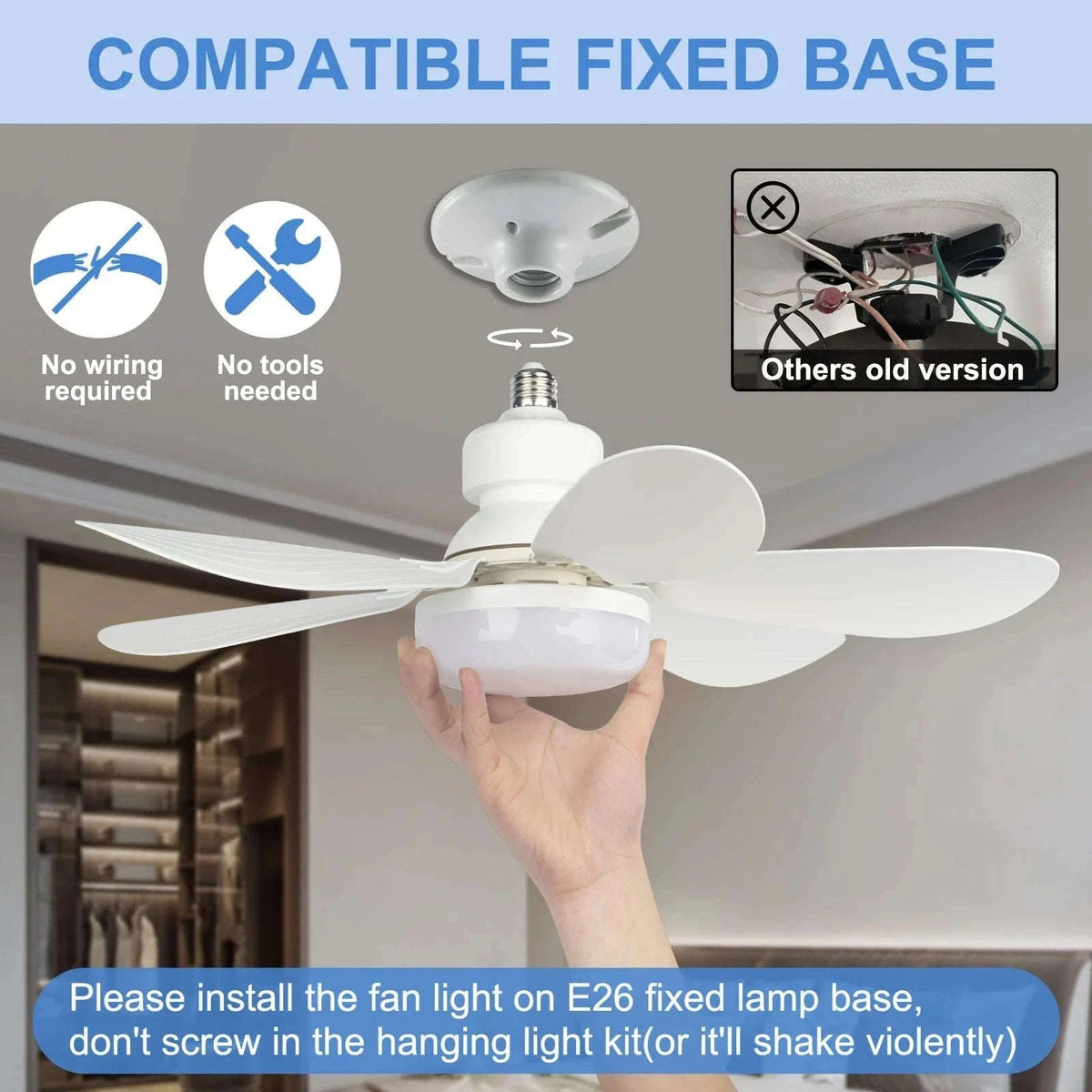 21.5" Socket Ceiling Fan Light with Remote, E27 LED Dimmable Fan-Fan Light-Color / 85-265V