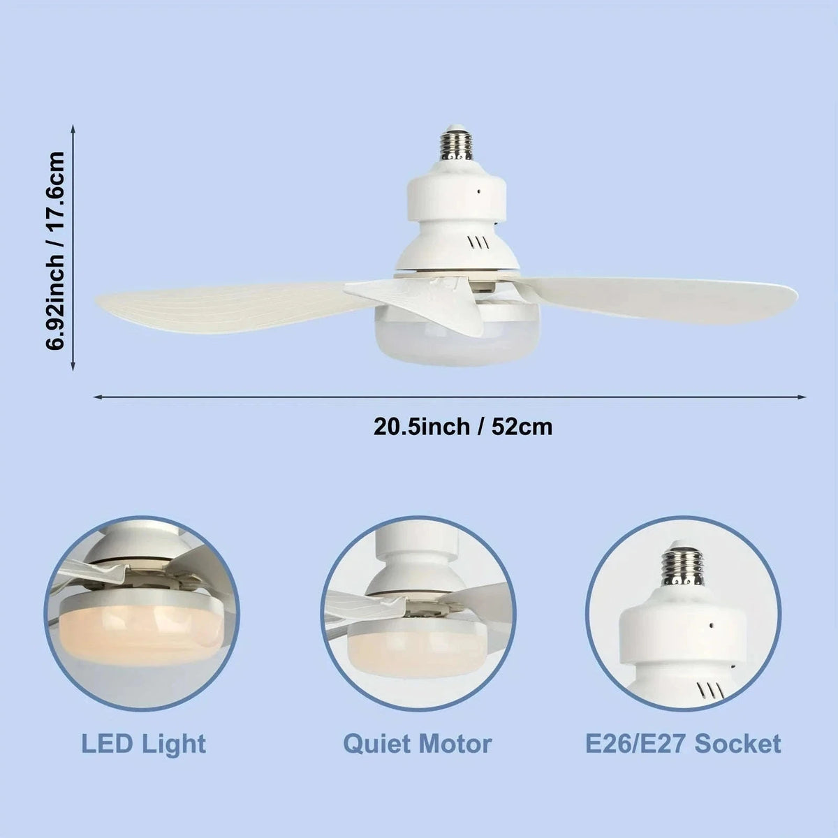 21.5" Socket Ceiling Fan Light with Remote, E27 LED Dimmable Fan-Fan Light-Color / 85-265V