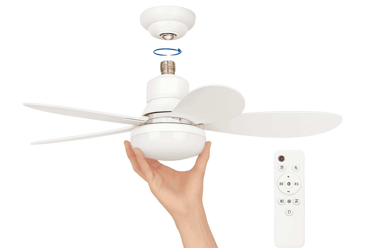 21.5" Socket Ceiling Fan Light with Remote, E27 LED Dimmable Fan-Fan Light-Color / 85-265V