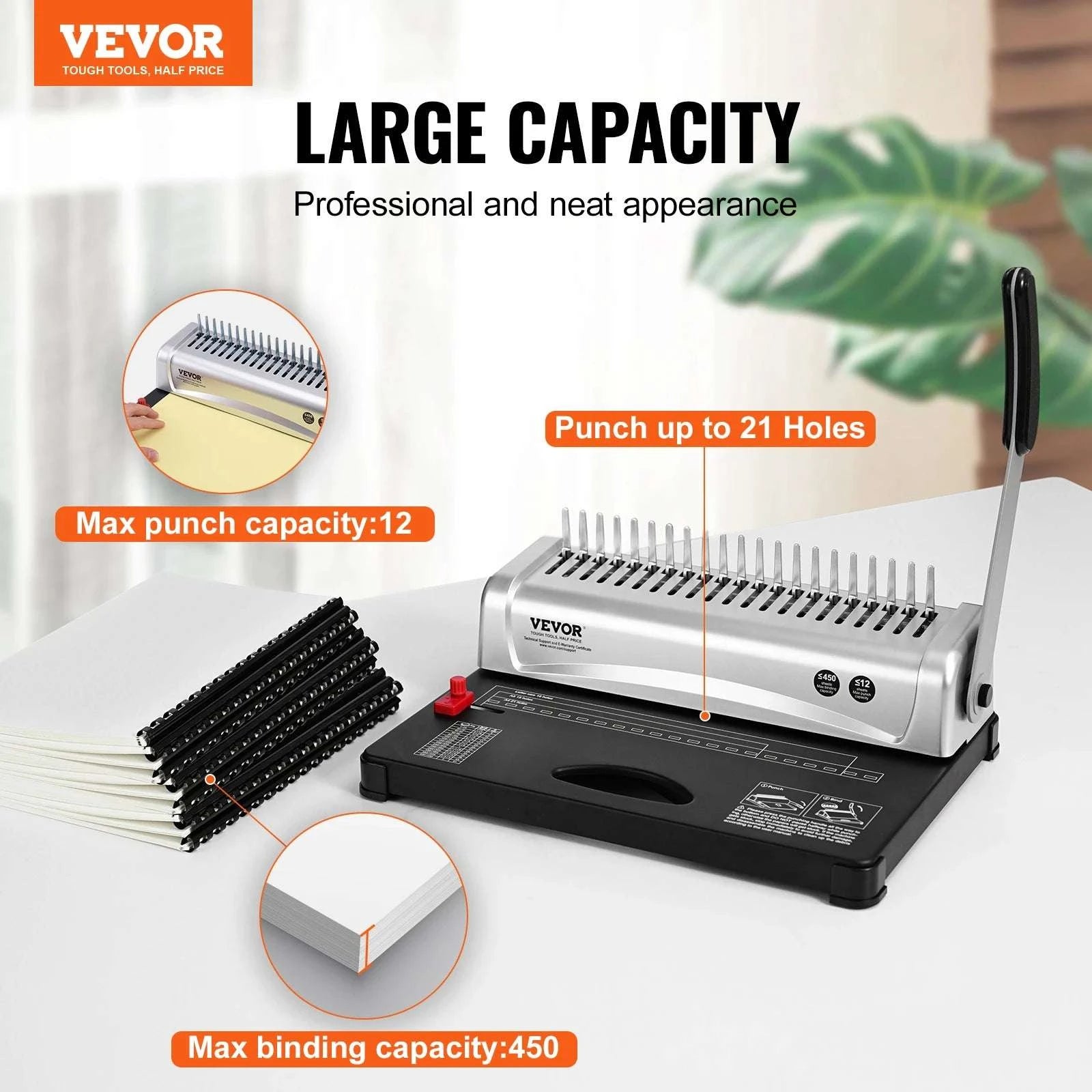 21-Hole Comb Binding Machine with 450 Sheet Capacity & 100 Spines-21-Holes 450 Sheets / spain