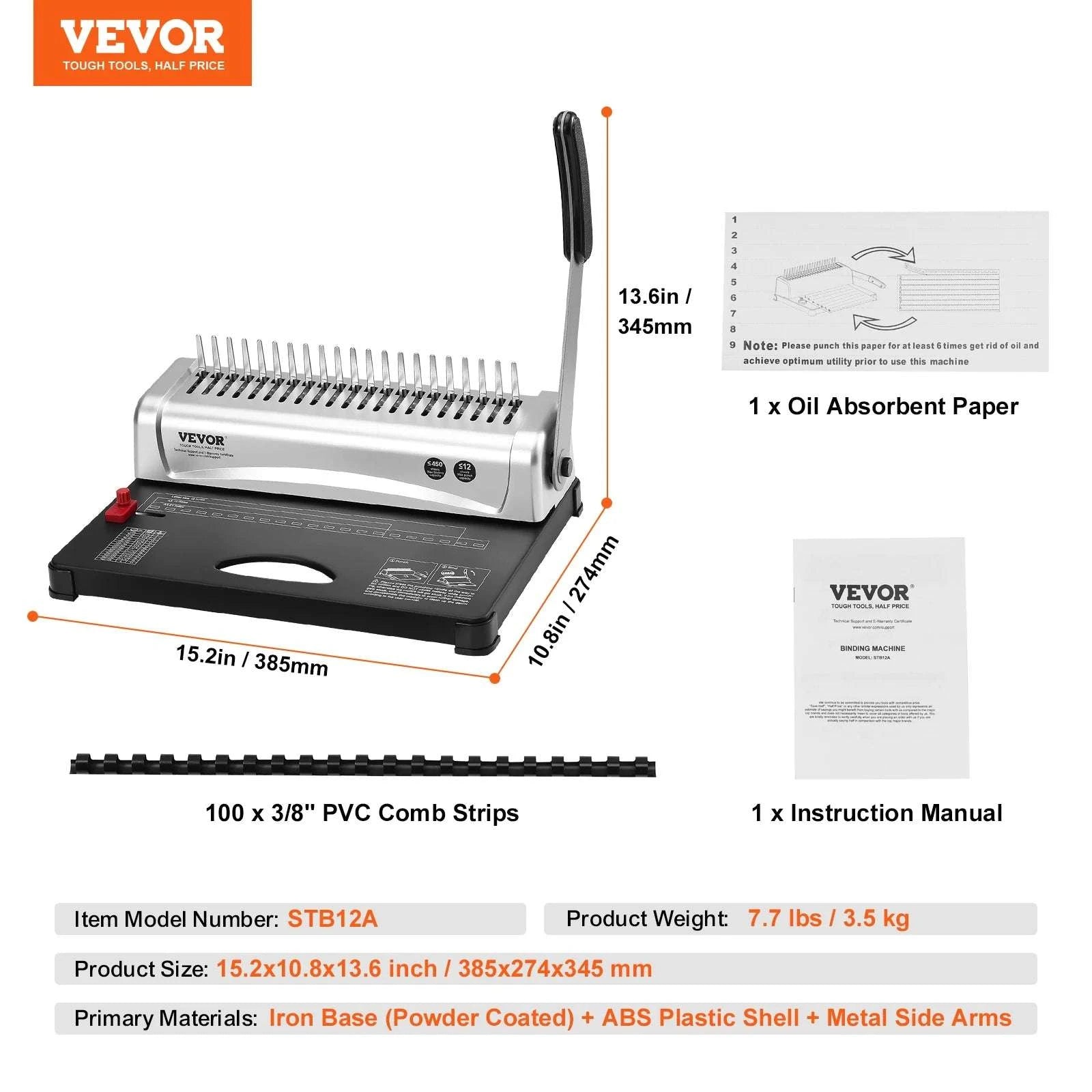 21-Hole Comb Binding Machine with 450 Sheet Capacity & 100 Spines-21-Holes 450 Sheets / spain
