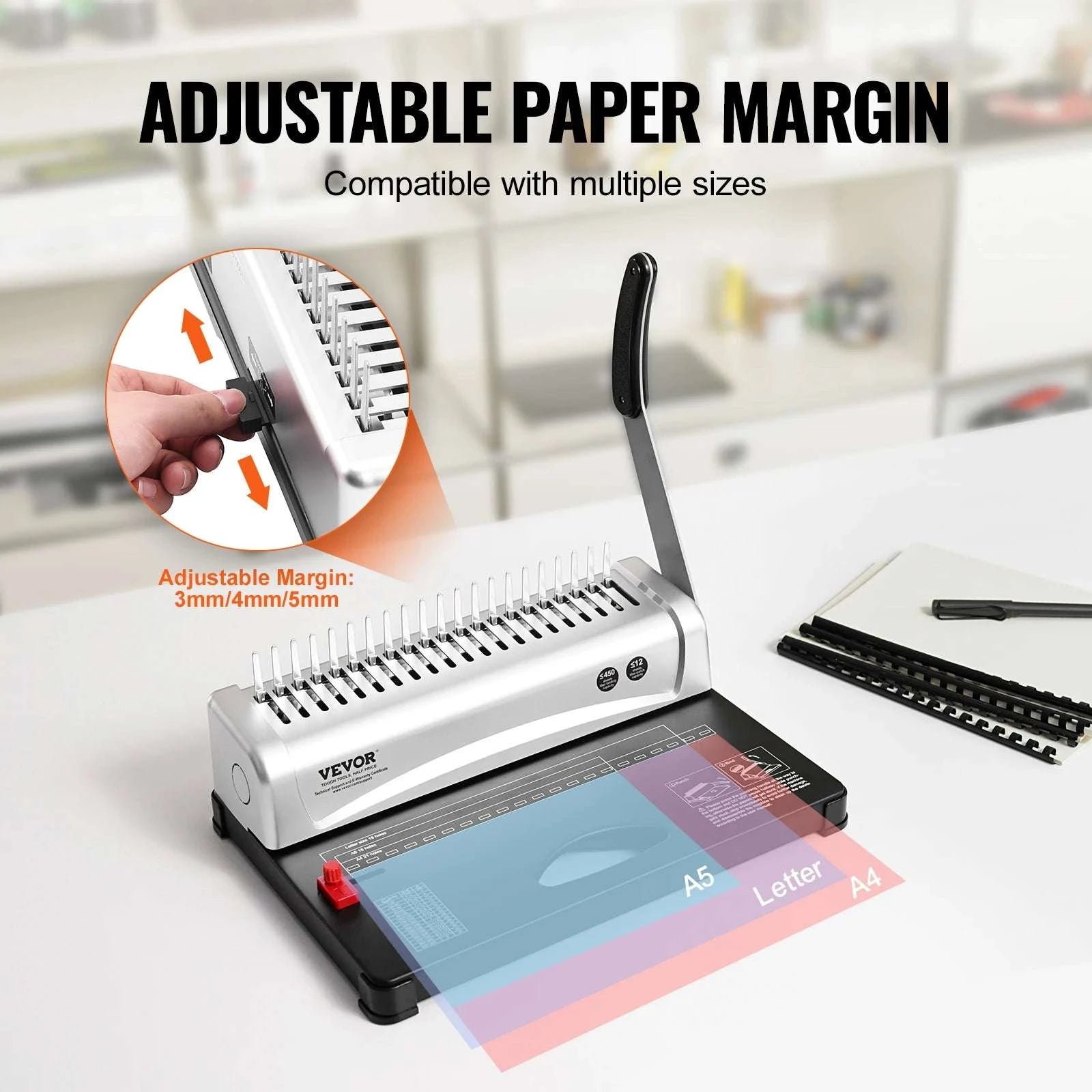 21-Hole Comb Binding Machine with 450 Sheet Capacity & 100 Spines-21-Holes 450 Sheets / spain