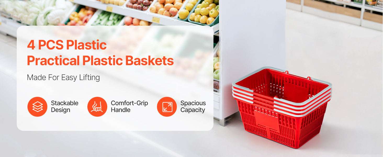 21L Stackable Shopping Baskets with Handles for Stores & Home-4pcs / United States