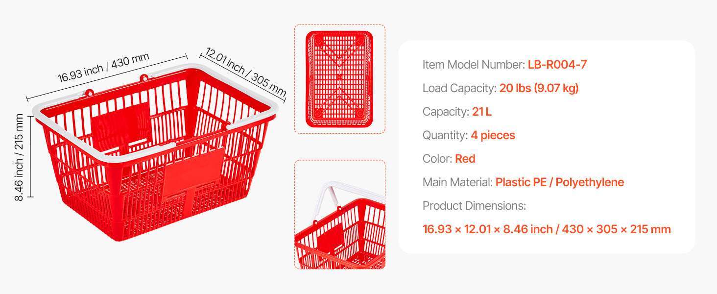 21L Stackable Shopping Baskets with Handles for Stores & Home-4pcs / United States