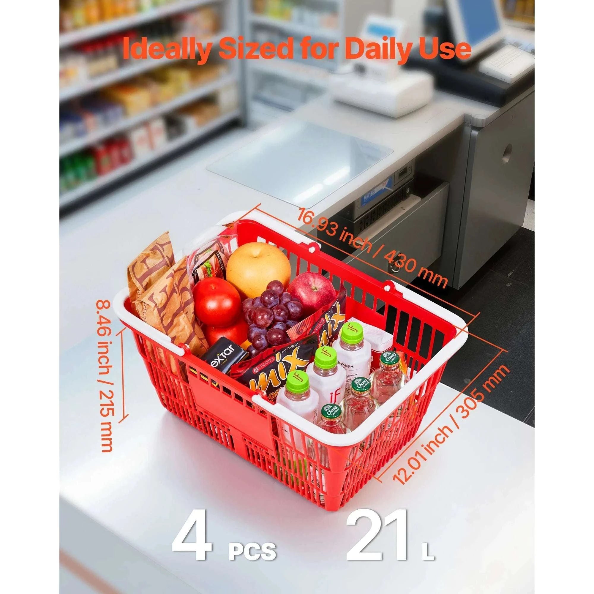 21L Stackable Shopping Baskets with Handles for Stores & Home-4pcs / United States
