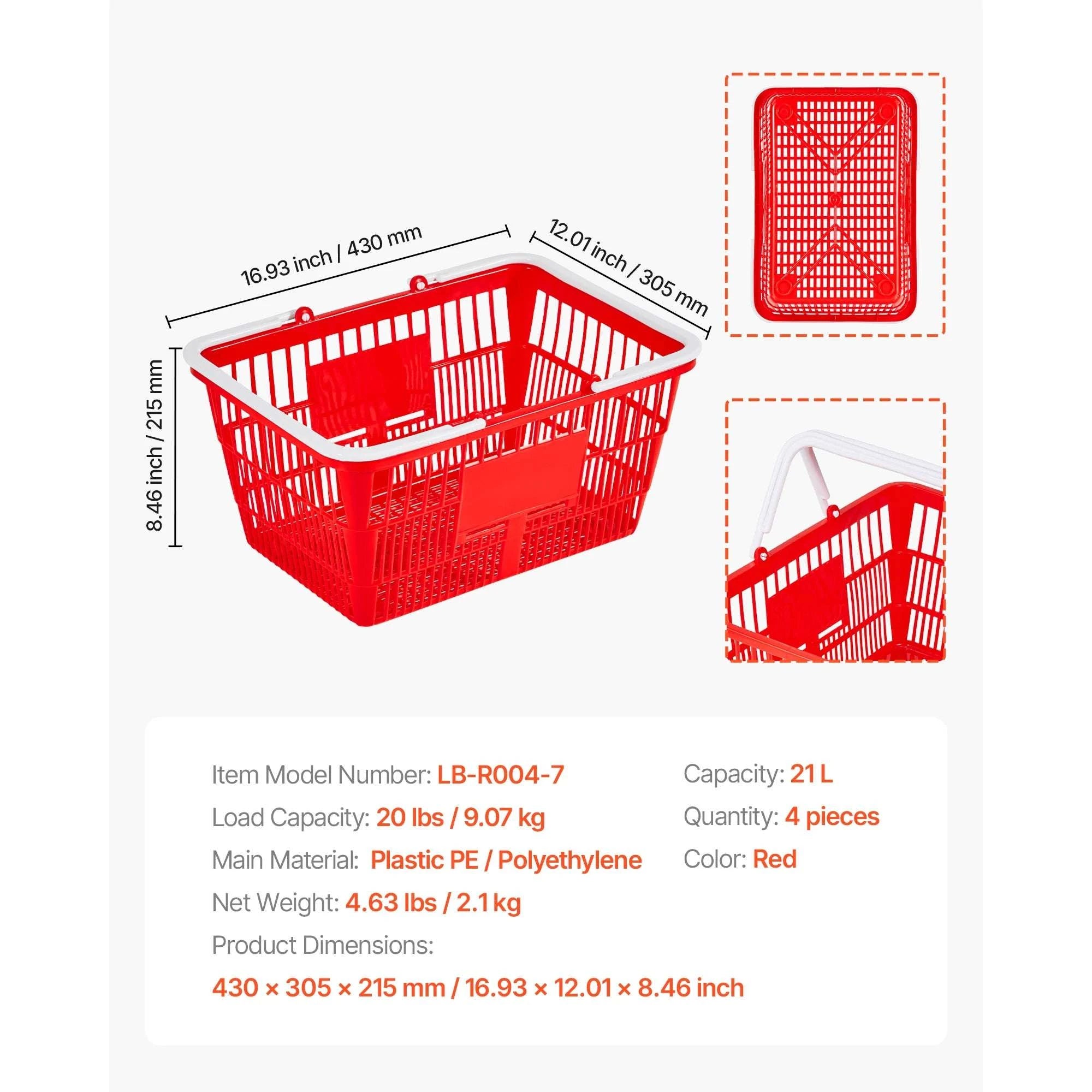 21L Stackable Shopping Baskets with Handles for Stores & Home-4pcs / United States