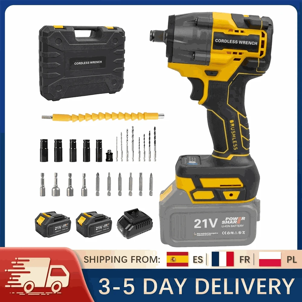 21V Brushless Cordless Impact Wrench 480Nm 2-in-1 Drill Driver Kit-
