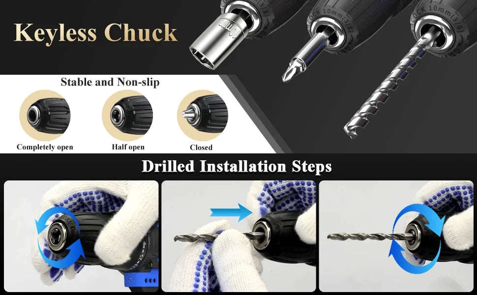 21V Cordless Drill and Electric Screwdriver Kit-2 Batteries / UK / UNITED KINGDOM