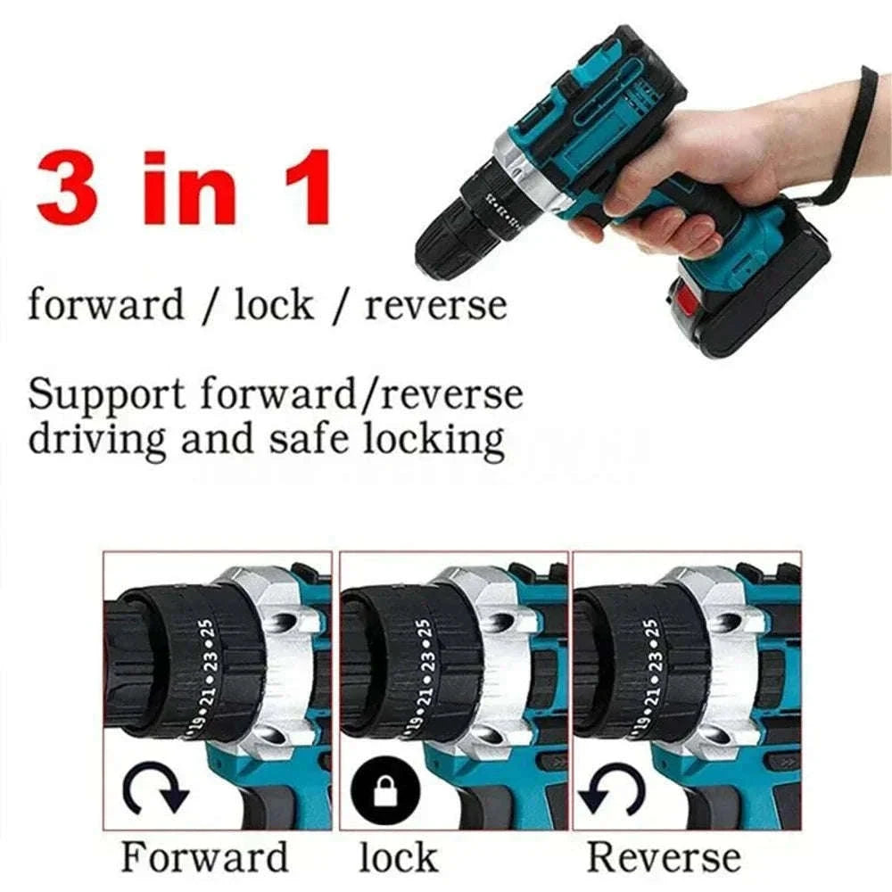 21V Cordless Impact Drill Screwdriver with Brushless Motor-2 Battery / spain