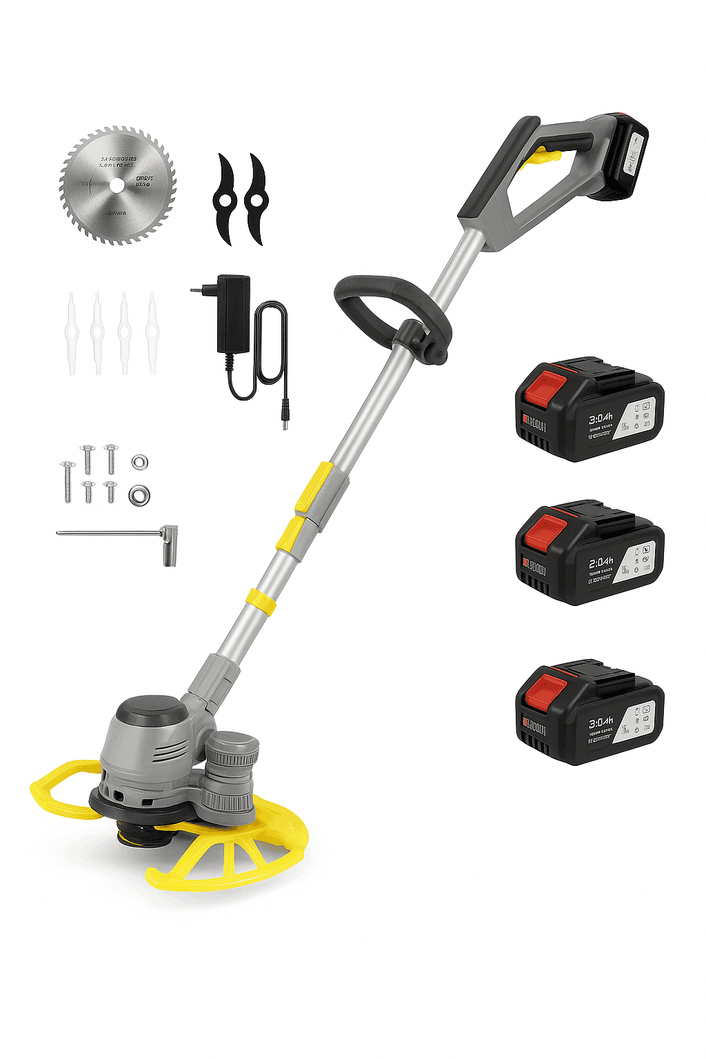 21V Cordless Weed Trimmer with Wheels, LED Display & 3 Blades-2 pcs batteries / france