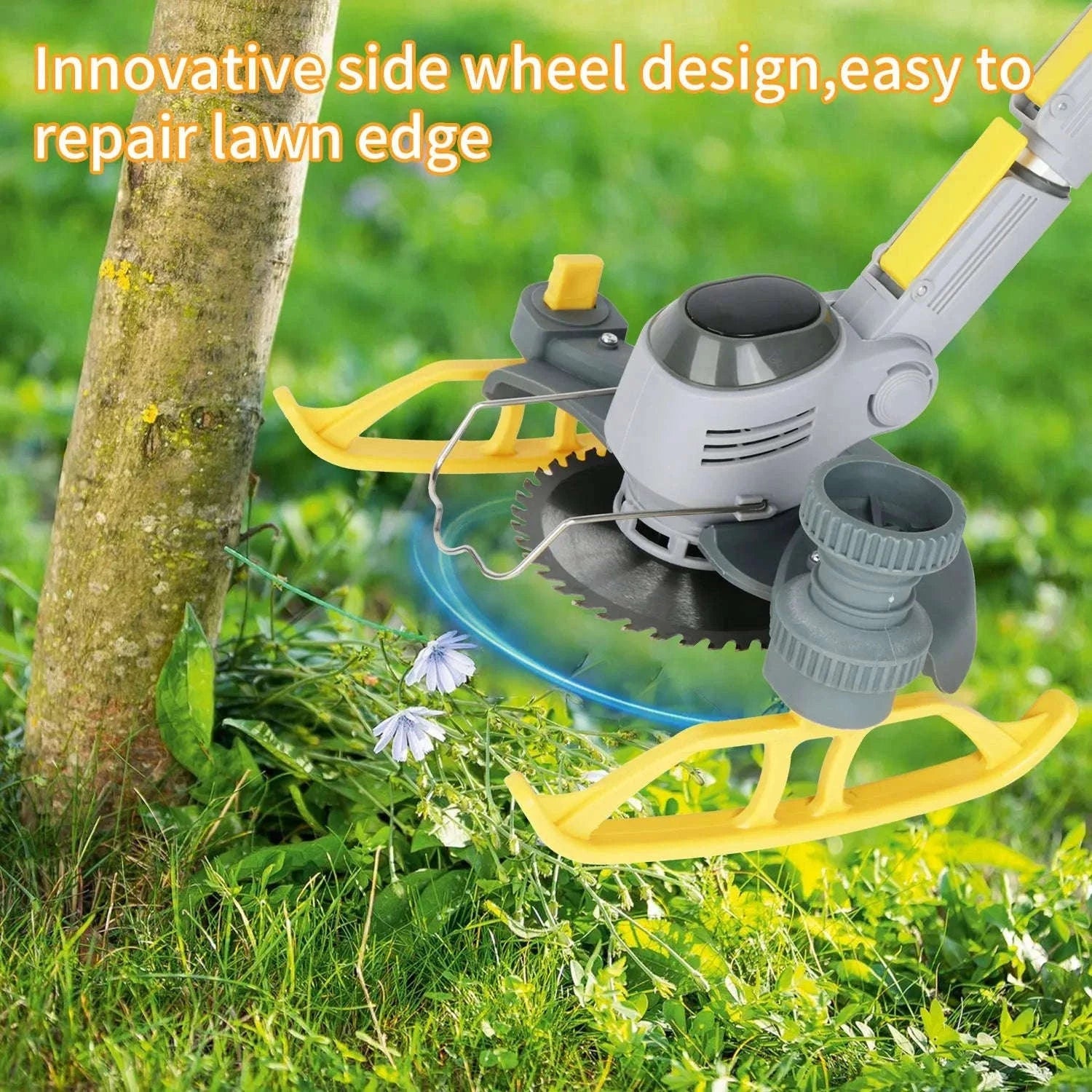 21V Cordless Weed Trimmer with Wheels, LED Display & 3 Blades-2 pcs batteries / france
