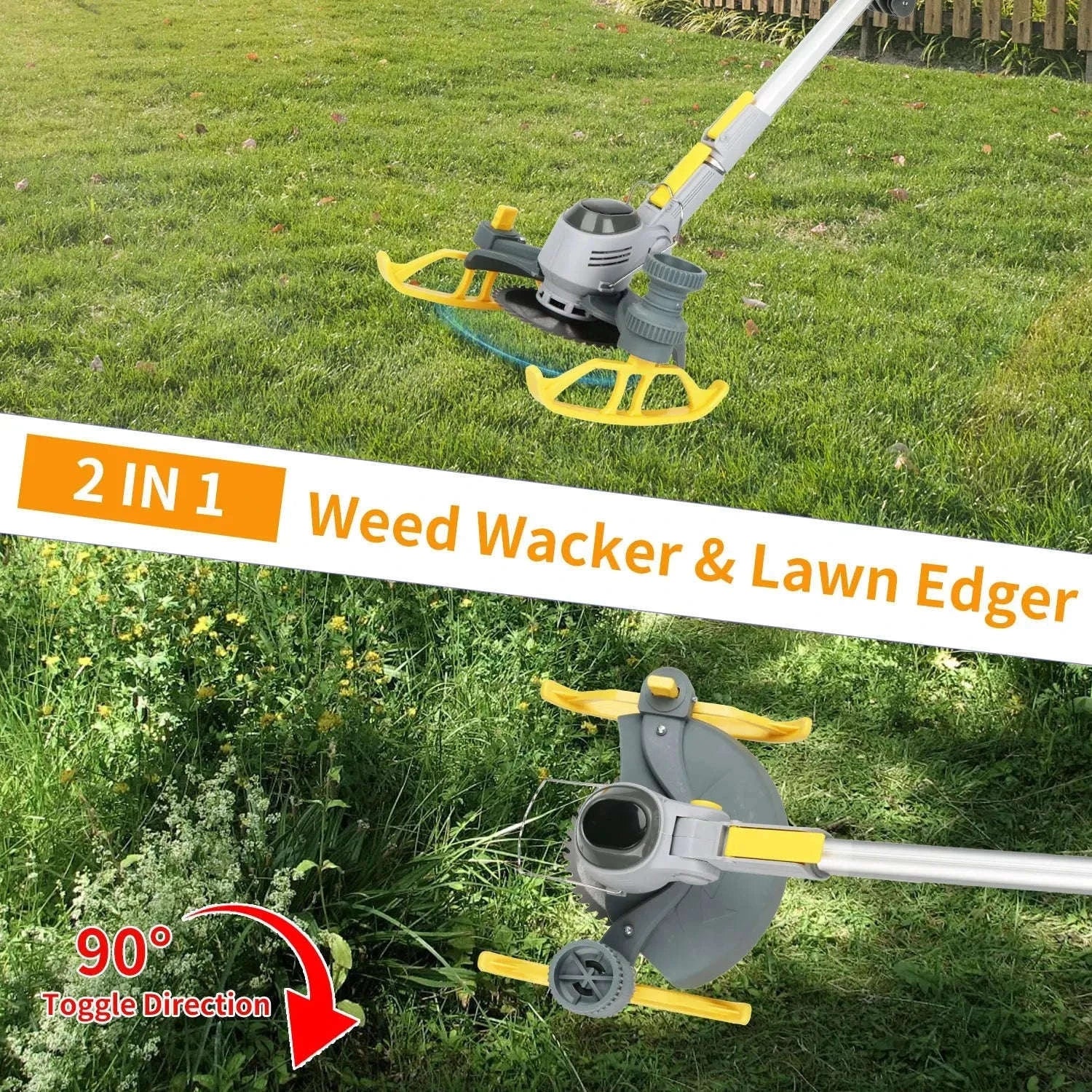 21V Cordless Weed Trimmer with Wheels, LED Display & 3 Blades-2 pcs batteries / france