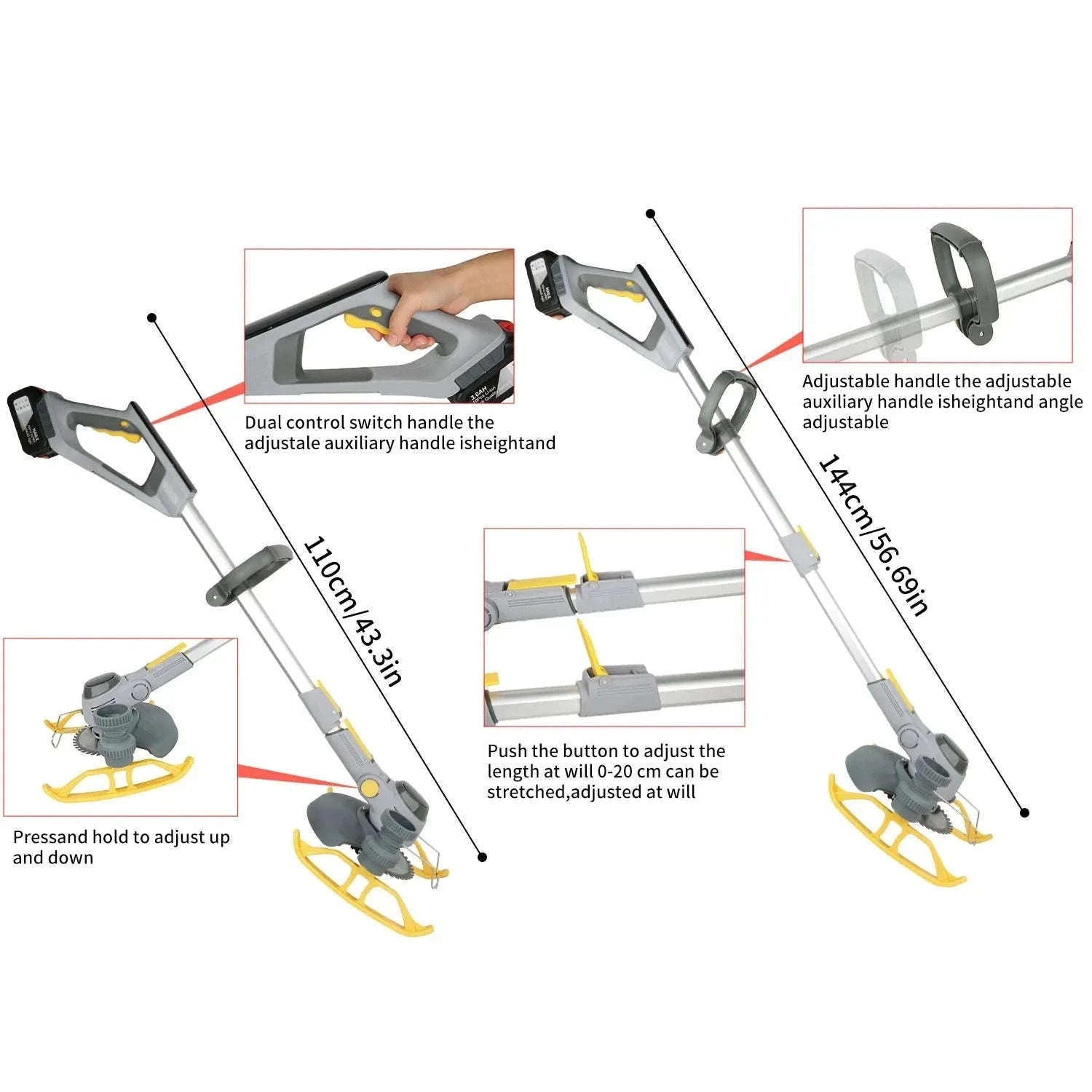 21V Cordless Weed Trimmer with Wheels, LED Display & 3 Blades-2 pcs batteries / france