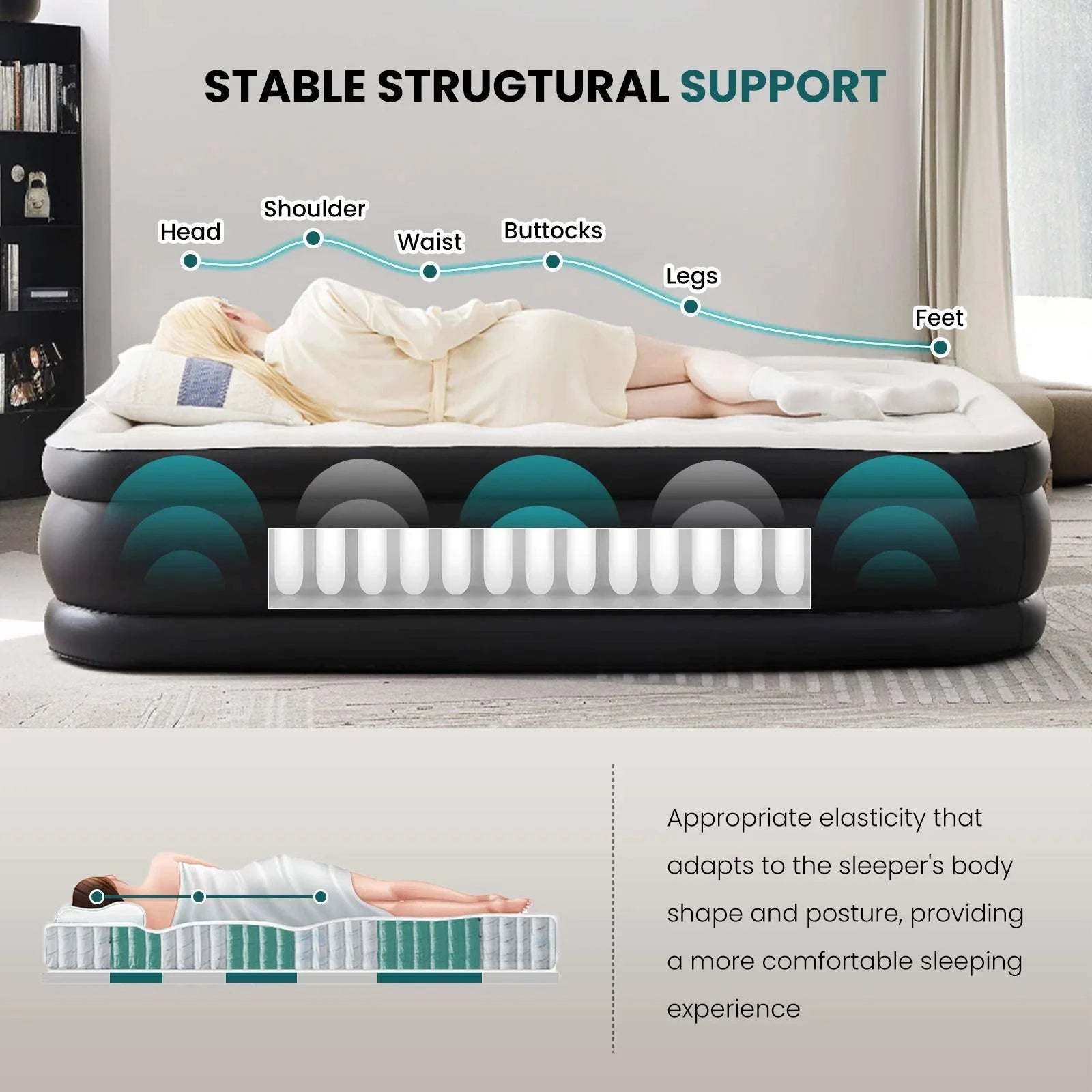 22" Queen Air Mattress with Built-In Pump & Non-Slip Base-22IN / Queen / United States