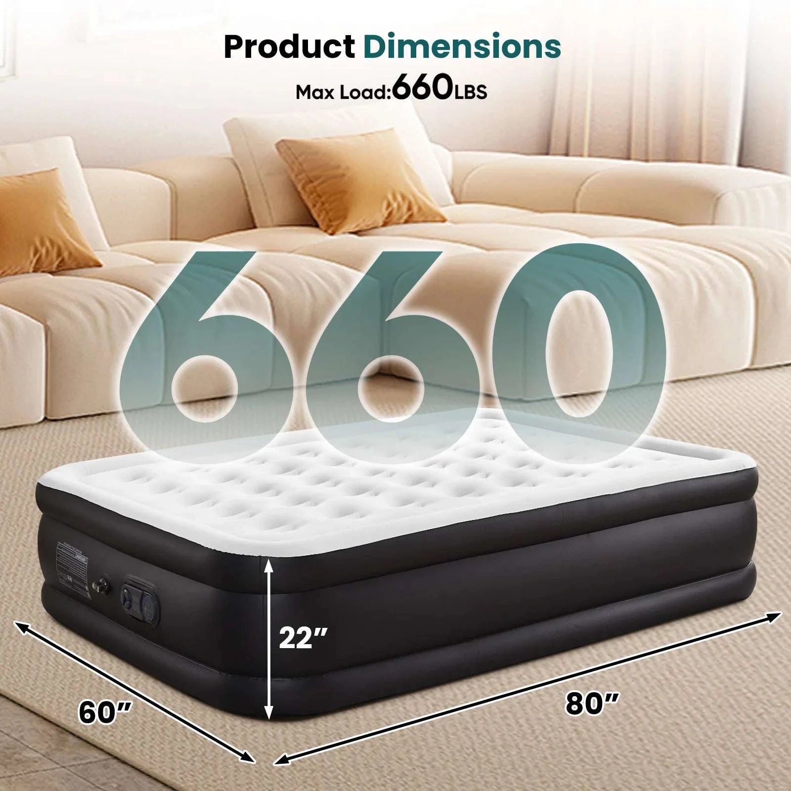 22" Queen Air Mattress with Built-In Pump & Non-Slip Base-22IN / Queen / United States