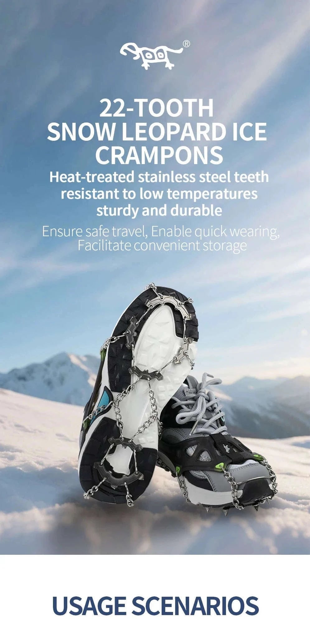 22-Tooth Ice Gripper Crampons for Hiking and Snow Walking-XB-22-L