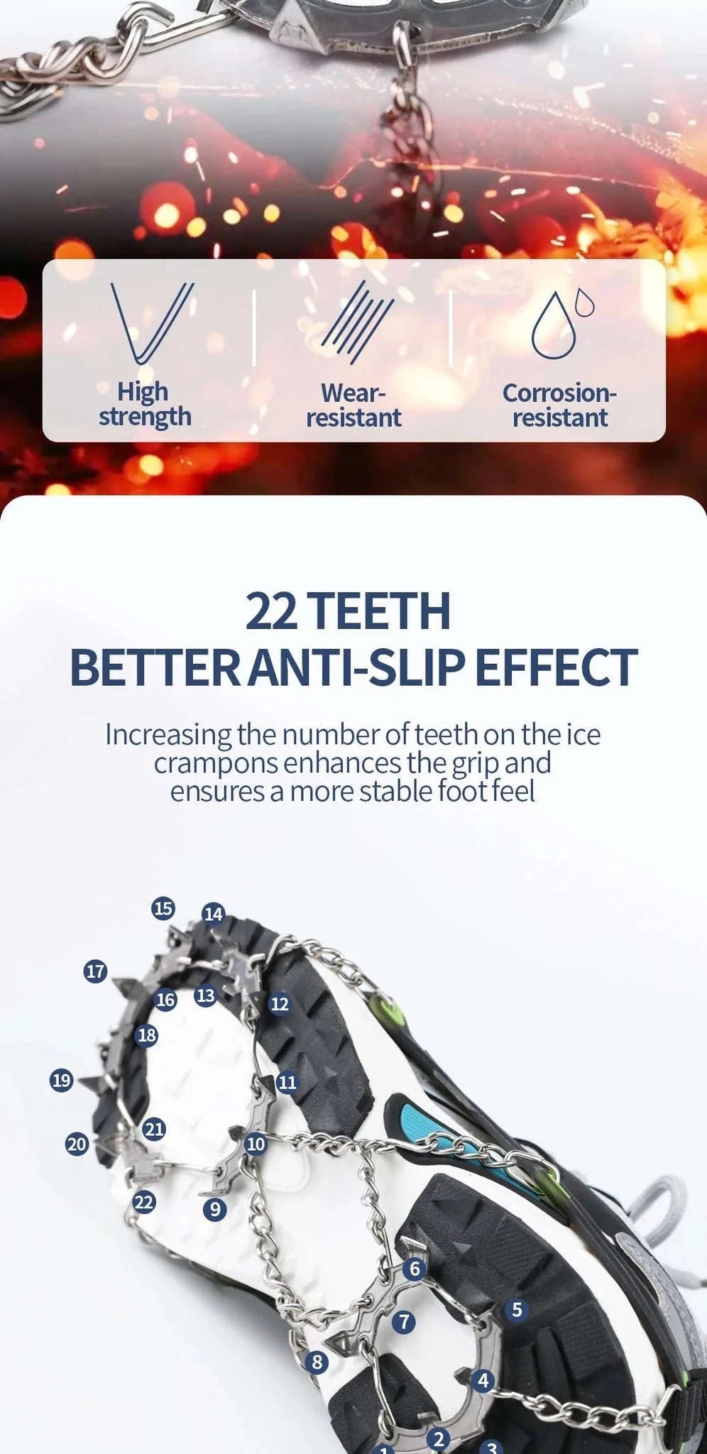 22-Tooth Ice Gripper Crampons for Hiking and Snow Walking-XB-22-L