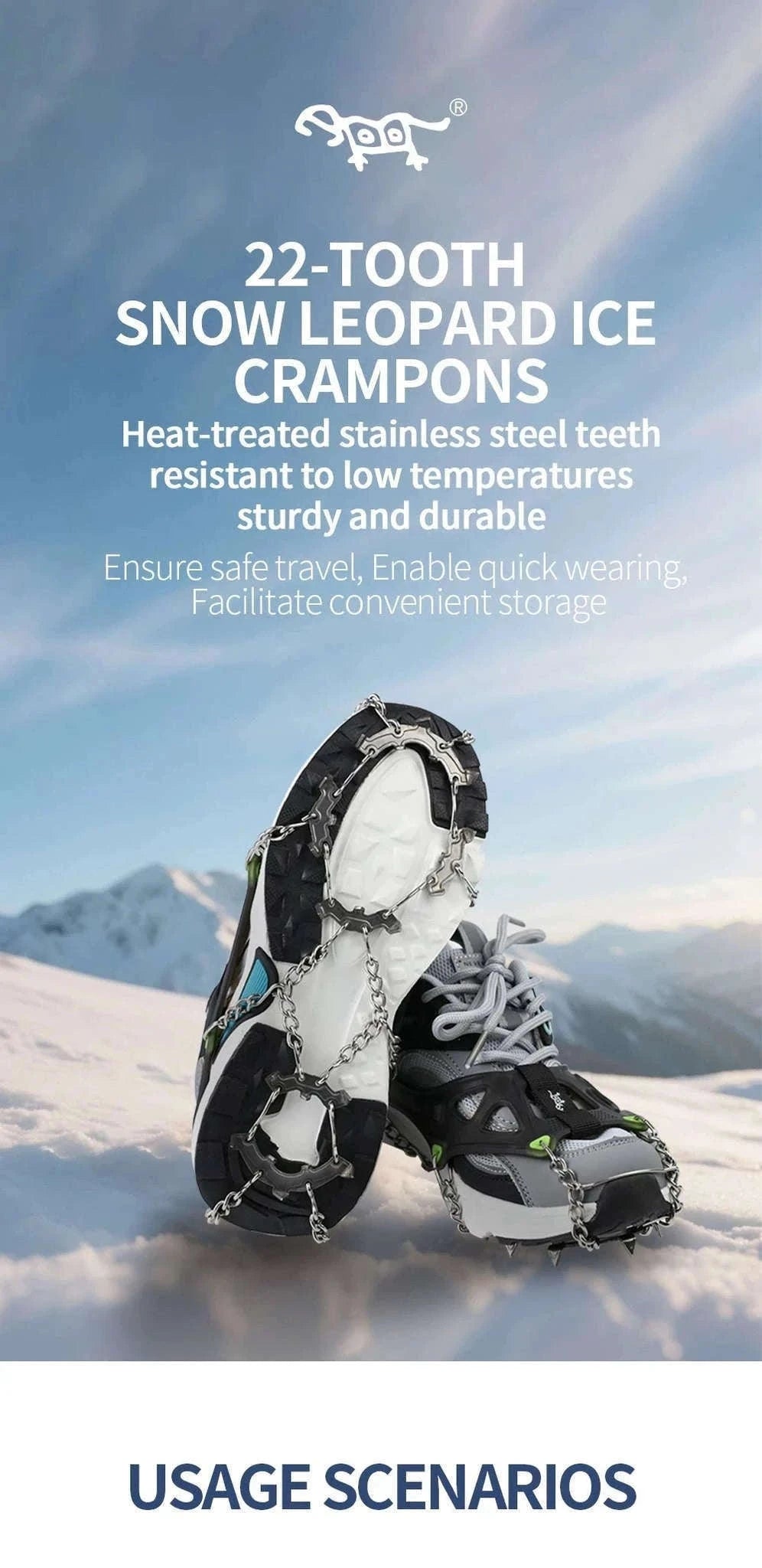 22-Tooth Ice Gripper Crampons for Hiking and Snow Walking-XB-22-L