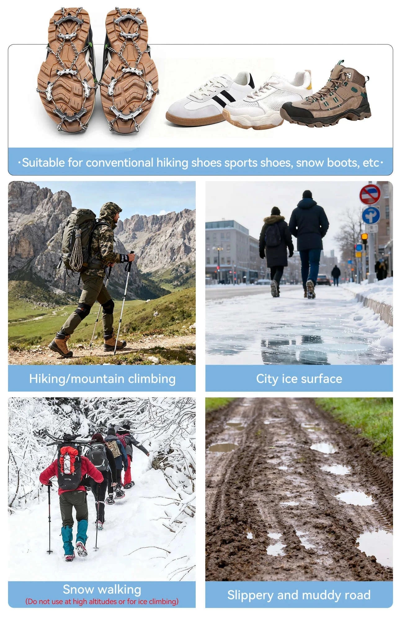 22-Tooth Ice Gripper Crampons for Snow & Winter Traction-L(EUR 39.5-46.5)