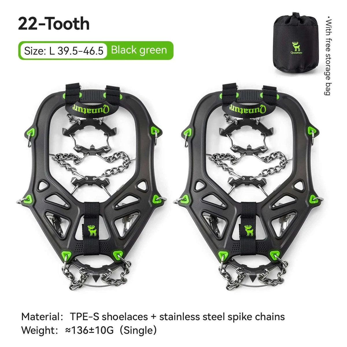 22-Tooth Ice Gripper Crampons for Snow & Winter Traction-L(EUR 39.5-46.5)